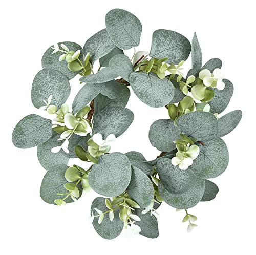 LSKYTOP 1Pcs Eucalyptus Wreath Faux Kitchen Cabinet Wreaths Artificial Greenery Wreath Farmhouse Wreath for Door Wall Window Decor, 9Inch/PC - Image 1