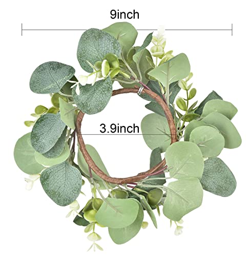 LSKYTOP 1Pcs Eucalyptus Wreath Faux Kitchen Cabinet Wreaths Artificial Greenery Wreath Farmhouse Wreath for Door Wall Window Decor, 9Inch/PC - Image 3