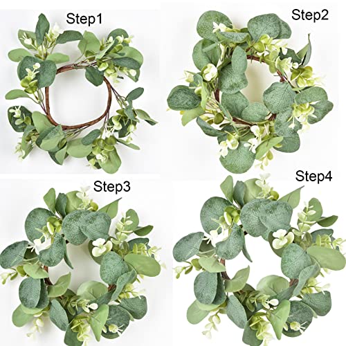 LSKYTOP 1Pcs Eucalyptus Wreath Faux Kitchen Cabinet Wreaths Artificial Greenery Wreath Farmhouse Wreath for Door Wall Window Decor, 9Inch/PC - Image 5