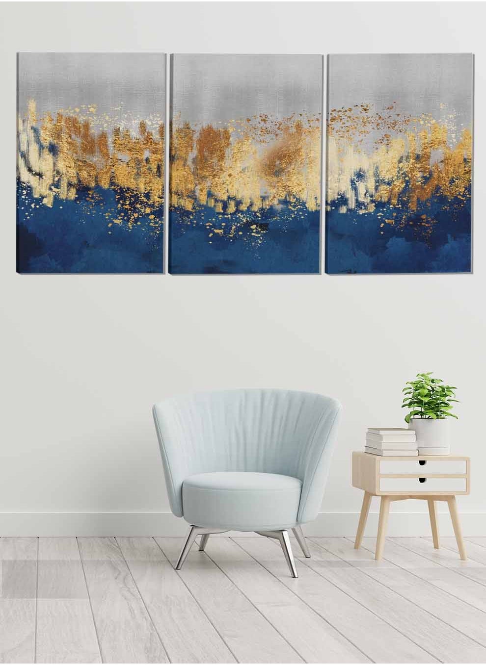 Set Of 3 Framed Canvas Wall Arts Stretched Over Wooden Frame Abstract Paintings For Home Living Room Office Decor 