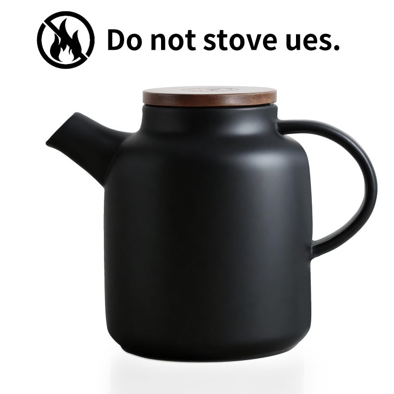 Yundu 1500ml / 50 oz Ceramic Teapot with Infuser & Wood Lid - Matte Black, Loose Leaf Tea Pot with Removable Strainer, Large Capacity - Image 3