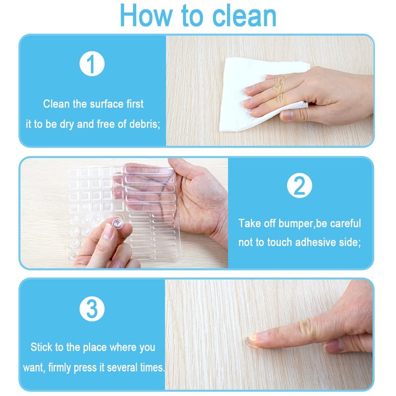 Xfenvs Cabinet Door Bumpers, 61 PCS Clear Soft Rubber Bumper Pads, Strong Self-Adhesive Cabinet Stoppers Multi-Shape Suitable for Different Furniture Sound Dampening Buffer Pads (1 Pack 4 Sizes, Clear) - Image 5