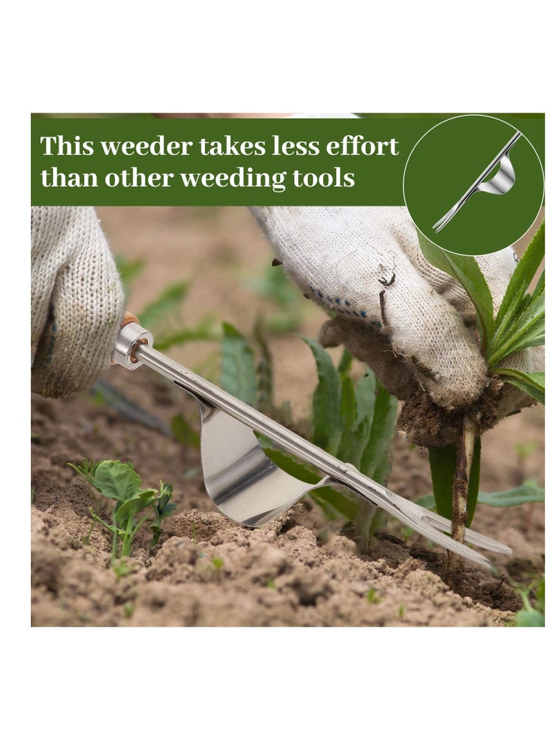 SYOSI 2 Packs Weed Puller Tool Set Stainless Steel Hand Lawn Weed Remover Crack Crevice Weeding Tool Manual Yard Gardening Tool with Wood Handle for Sidewalk and Patio  - Image 5