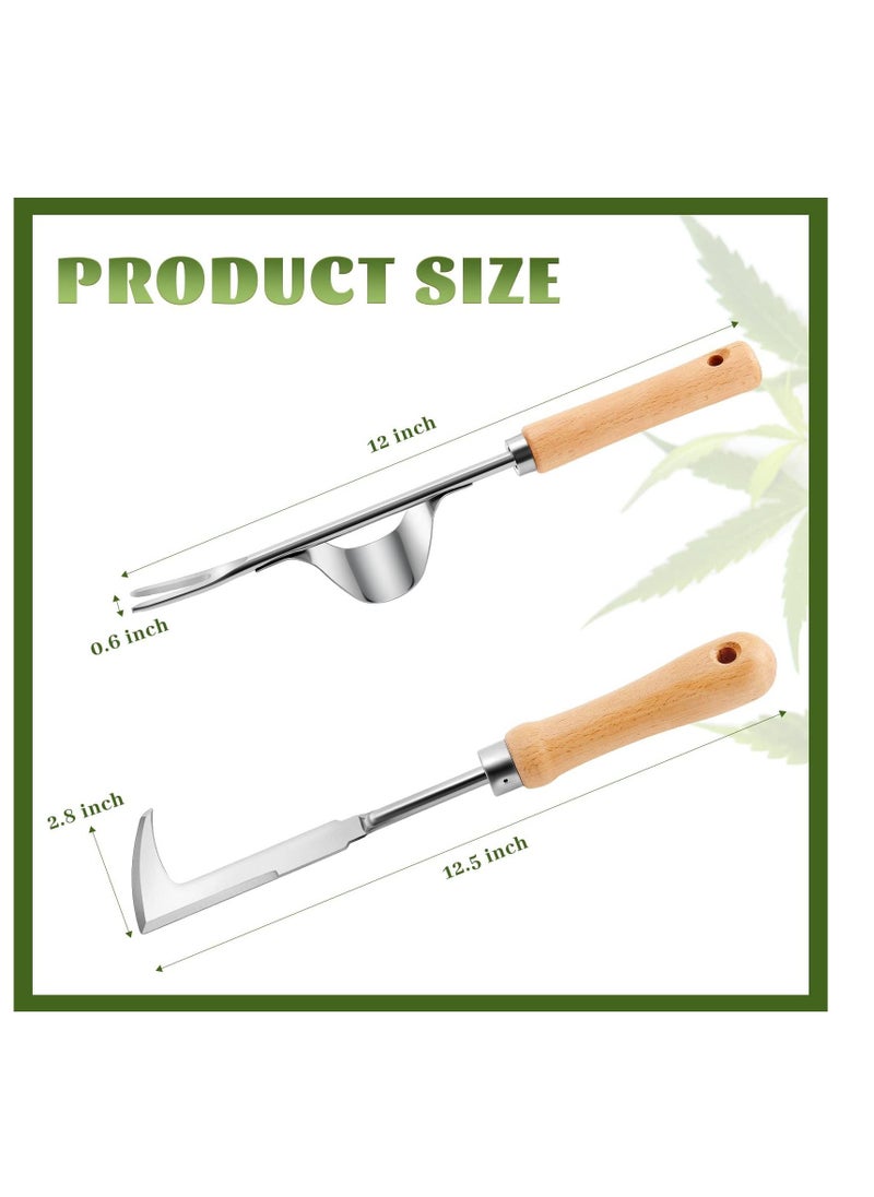 SYOSI 2 Packs Weed Puller Tool Set Stainless Steel Hand Lawn Weed Remover Crack Crevice Weeding Tool Manual Yard Gardening Tool with Wood Handle for Sidewalk and Patio  - Image 2