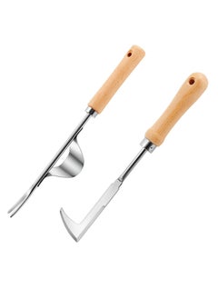 SYOSI 2 Packs Weed Puller Tool Set Stainless Steel Hand Lawn Weed Remover Crack Crevice Weeding Tool Manual Yard Gardening Tool with Wood Handle for Sidewalk and Patio  - Image 1