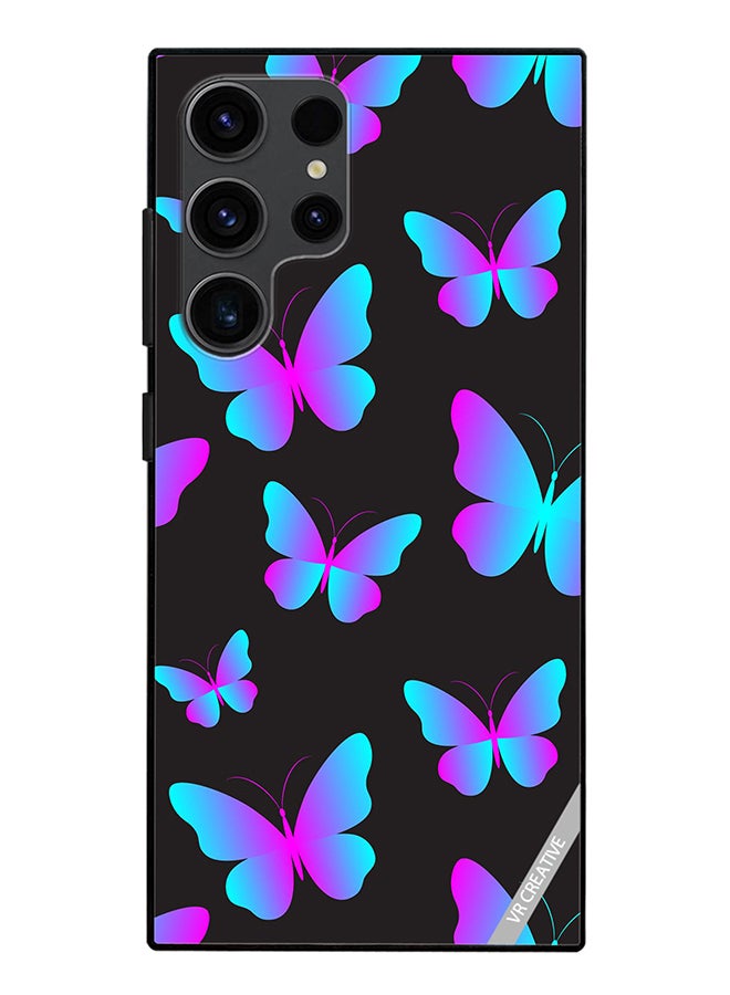 VR CREATIVE Protective Case Cover For Samsung Galaxy S24 Ultra Neon Butterflies Seamless Pattern Design Multicolour - Image 1