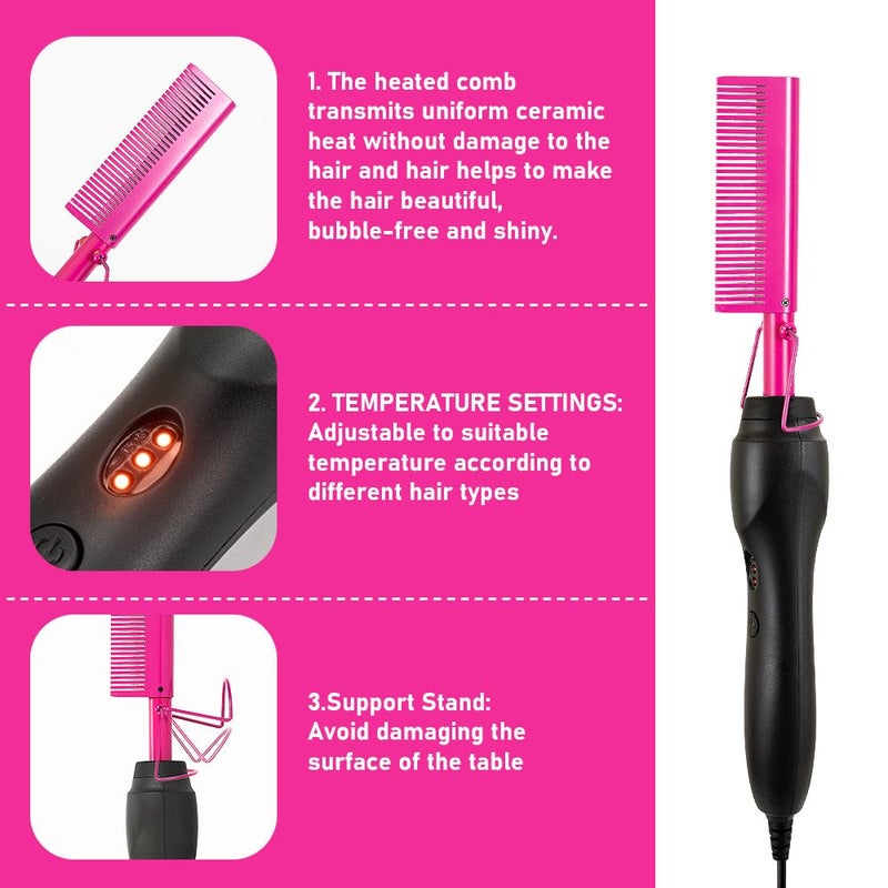 LEEONS Electric Hot Comb Hair Straightener Electrical Straightening Comb Curling Iron for Natural Black Hair Wigs Pressing Combs with Lace Glue Hair Wax Stick Edge Control Set - Image 3