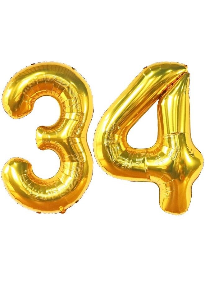 KATCHON Giant Gold Number 34 Balloons 40 Inch ; Metallic Gold 34 Number Balloons 34 Birthday Decorations For Men ; 34 Birthday Balloons 34 Years Old Birthday Decorations ; Happy 34Th Birthday Decorations  - Image 1