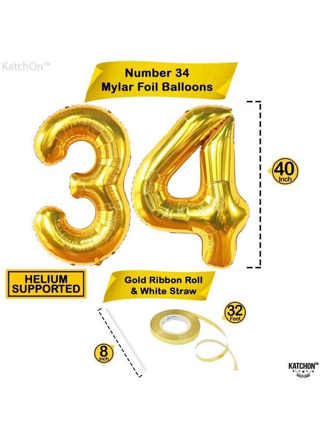 KATCHON Giant Gold Number 34 Balloons 40 Inch ; Metallic Gold 34 Number Balloons 34 Birthday Decorations For Men ; 34 Birthday Balloons 34 Years Old Birthday Decorations ; Happy 34Th Birthday Decorations  - Image 5