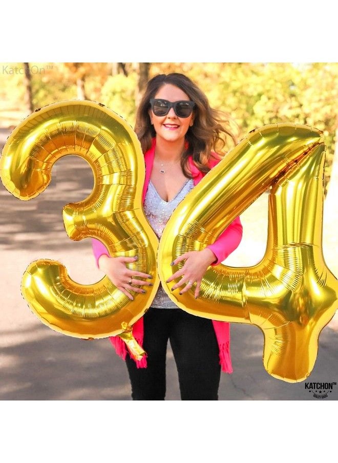 KATCHON Giant Gold Number 34 Balloons 40 Inch ; Metallic Gold 34 Number Balloons 34 Birthday Decorations For Men ; 34 Birthday Balloons 34 Years Old Birthday Decorations ; Happy 34Th Birthday Decorations  - Image 3