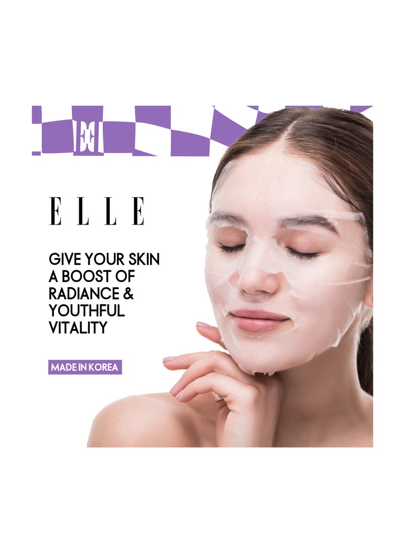 ELLE ELLE Youth Boosting Serum Mask – Anti-Aging, Hydrating, Brightening & Firming Face Mask – Infused with Peptides, Hyaluronic Acid, and Niacinamide for Youthful Skin, Pack of 4  - Image 1