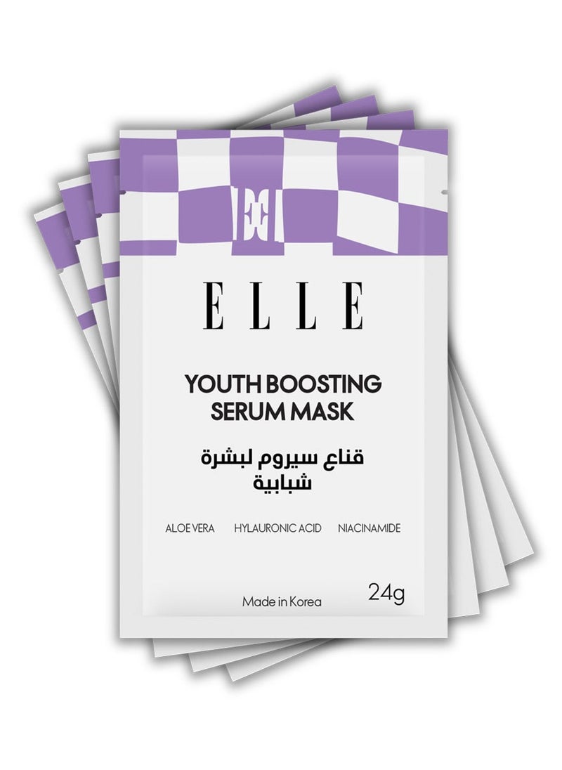 ELLE ELLE Youth Boosting Serum Mask – Anti-Aging, Hydrating, Brightening & Firming Face Mask – Infused with Peptides, Hyaluronic Acid, and Niacinamide for Youthful Skin, Pack of 4  - Image 2
