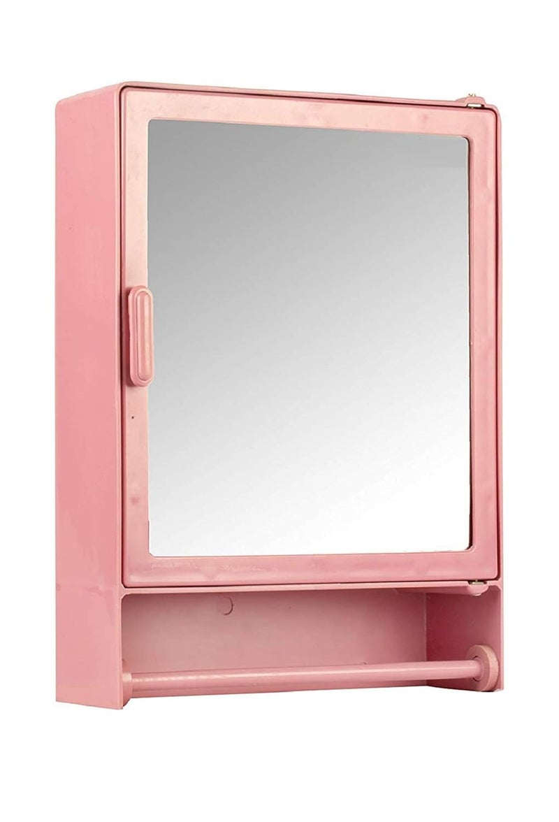 Maskey Size 16 x 12 x 4 Inches Medium Designer Multiuse Virgin Plastic StorageMedicineBathroom Mirror Cabinet with Towel Rod for Home and Corporate Use Peachy Pink - Image 1