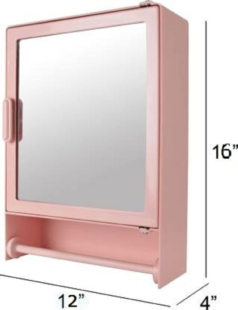 Maskey Size 16 x 12 x 4 Inches Medium Designer Multiuse Virgin Plastic StorageMedicineBathroom Mirror Cabinet with Towel Rod for Home and Corporate Use Peachy Pink - Image 2