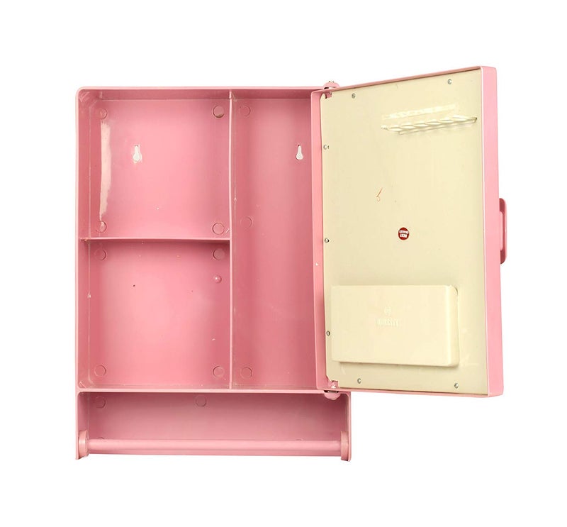 Maskey Size 16 x 12 x 4 Inches Medium Designer Multiuse Virgin Plastic StorageMedicineBathroom Mirror Cabinet with Towel Rod for Home and Corporate Use Peachy Pink - Image 3