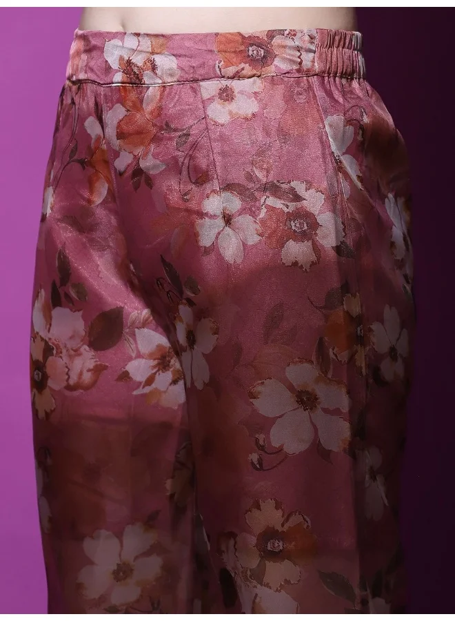 AKS AKS Couture Floral Embroidered Mirror Work Empire Georgette A-Line Kurta With Harem Pants