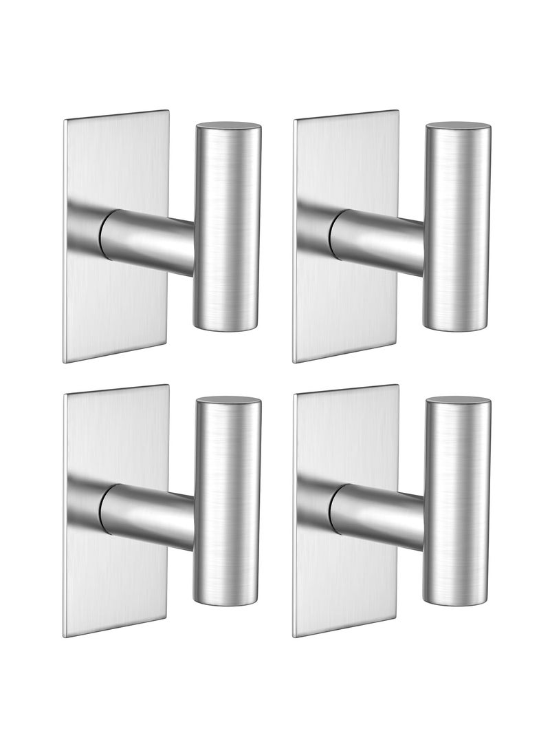 SYOSI Adhesive Hooks, 4 Pcs Heavy Duty Wall Stainless Steel Door Hooks for Hanging Coat, Hat, Towel, Robe, Key, Clothes, Closet Hook Wall Mount(Silver)  - Image 1