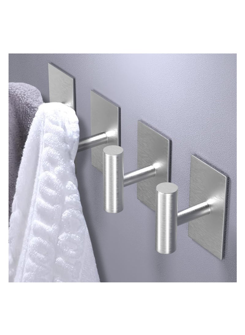 SYOSI Adhesive Hooks, 4 Pcs Heavy Duty Wall Stainless Steel Door Hooks for Hanging Coat, Hat, Towel, Robe, Key, Clothes, Closet Hook Wall Mount(Silver)  - Image 2