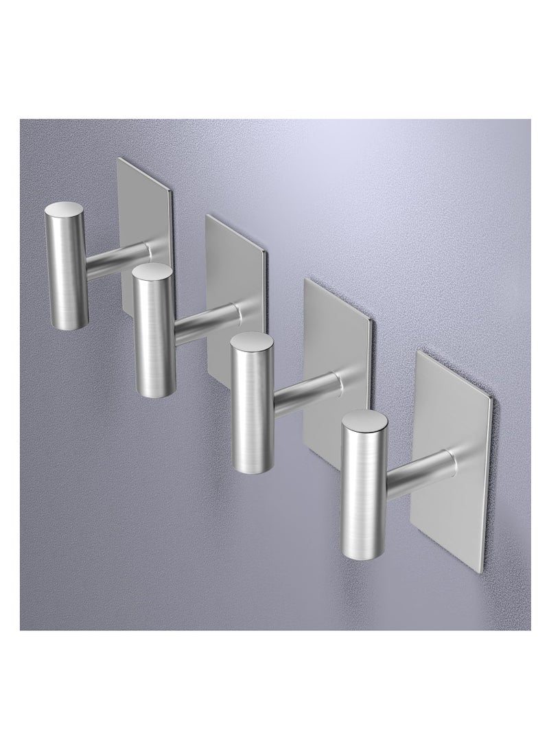 SYOSI Adhesive Hooks, 4 Pcs Heavy Duty Wall Stainless Steel Door Hooks for Hanging Coat, Hat, Towel, Robe, Key, Clothes, Closet Hook Wall Mount(Silver)  - Image 3