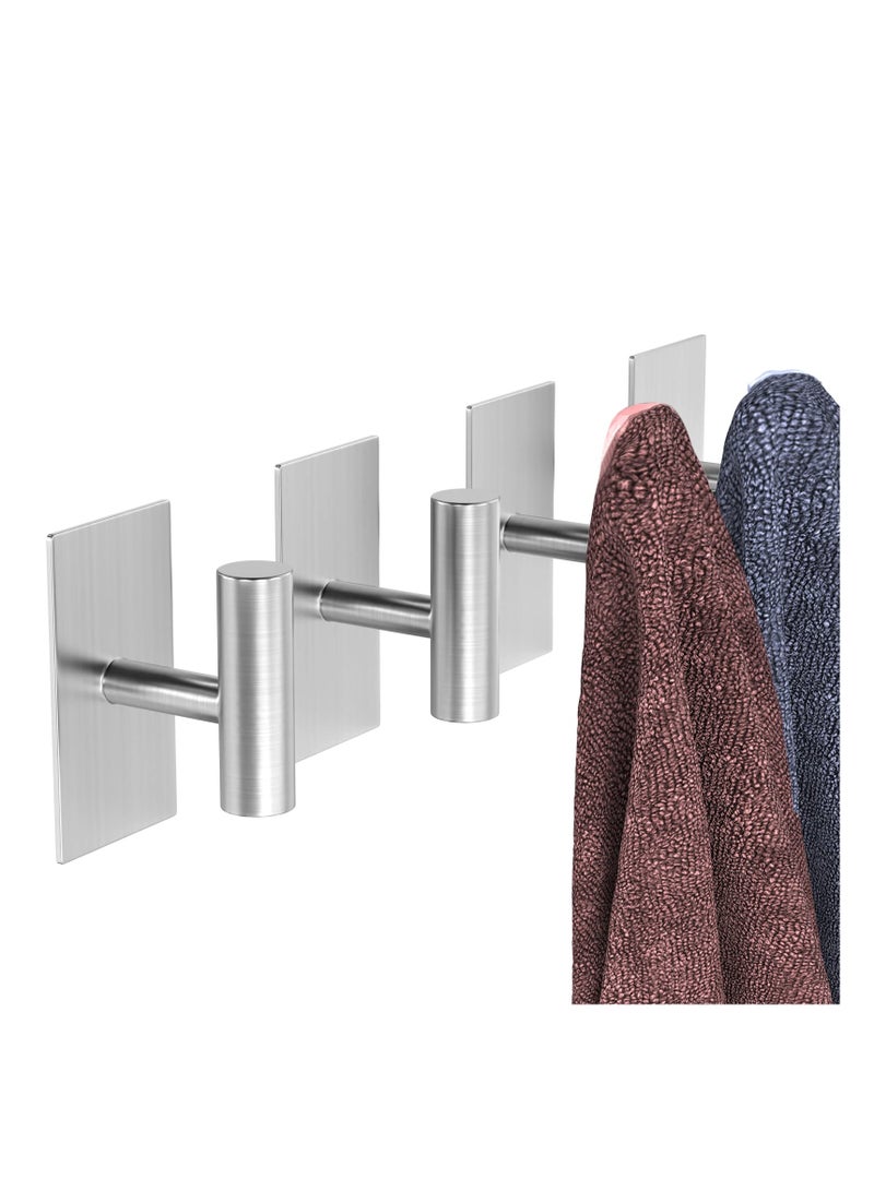 SYOSI Adhesive Hooks, 4 Pcs Heavy Duty Wall Stainless Steel Door Hooks for Hanging Coat, Hat, Towel, Robe, Key, Clothes, Closet Hook Wall Mount(Silver)  - Image 5
