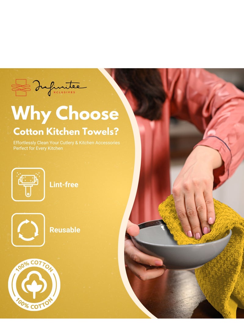 Infinitee Xclusives Infinitee Xclusives Premium Kitchen Towels – Pack of 12, 100% Cotton 40cm x 70cm Absorbent Dish Towels - 425 GSM Tea Towel, Terry Kitchen Dishcloth Towels- Yellow Dish Cloth for Household Cleaning  - Image 2