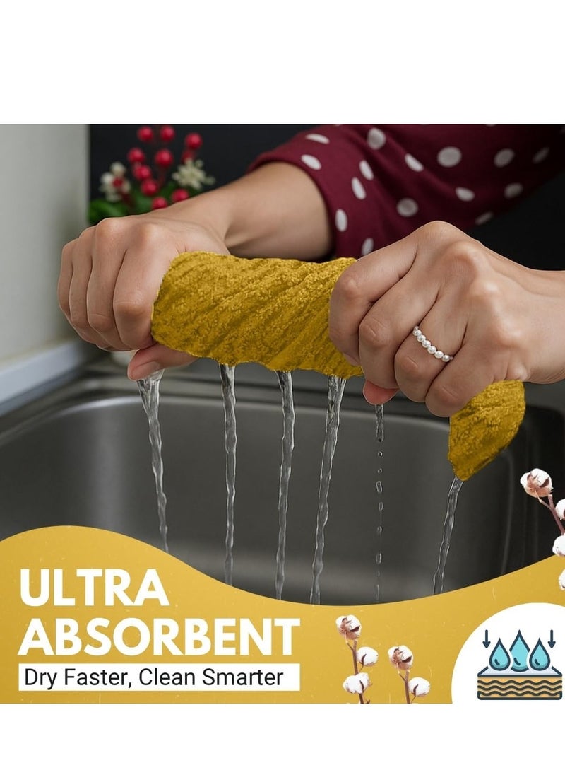 Infinitee Xclusives Infinitee Xclusives Premium Kitchen Towels – Pack of 12, 100% Cotton 40cm x 70cm Absorbent Dish Towels - 425 GSM Tea Towel, Terry Kitchen Dishcloth Towels- Yellow Dish Cloth for Household Cleaning  - Image 3