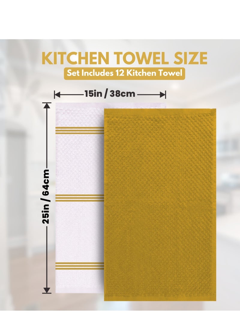 Infinitee Xclusives Infinitee Xclusives Premium Kitchen Towels – Pack of 12, 100% Cotton 40cm x 70cm Absorbent Dish Towels - 425 GSM Tea Towel, Terry Kitchen Dishcloth Towels- Yellow Dish Cloth for Household Cleaning  - Image 4