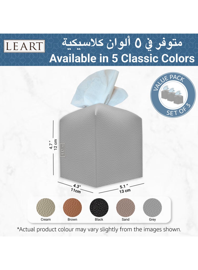 LeArt Leather Tissue Box Cover – Home Decorations for Living Room, Bedroom and Office | Car Tissue Holder | Tissue Box Holder for Car | Tissue Box Cover for Car (Stone Grey Cube - Pack of 3)  - Image 5