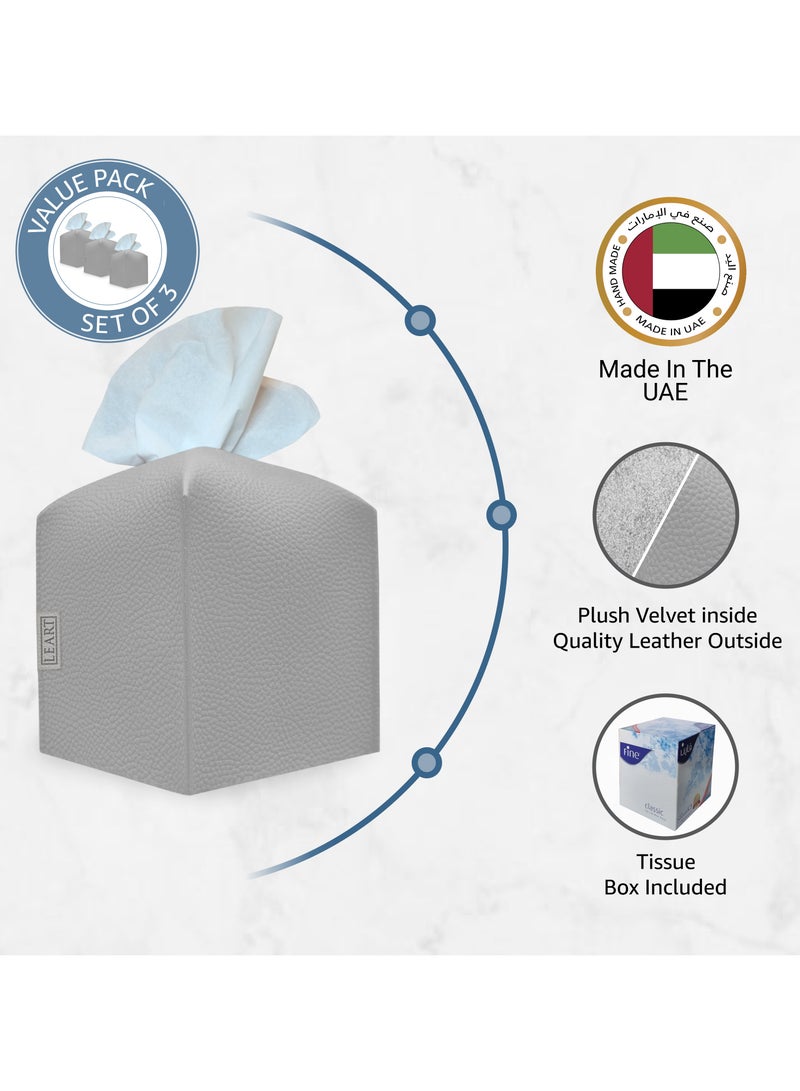 LeArt Leather Tissue Box Cover – Home Decorations for Living Room, Bedroom and Office | Car Tissue Holder | Tissue Box Holder for Car | Tissue Box Cover for Car (Stone Grey Cube - Pack of 3)  - Image 2
