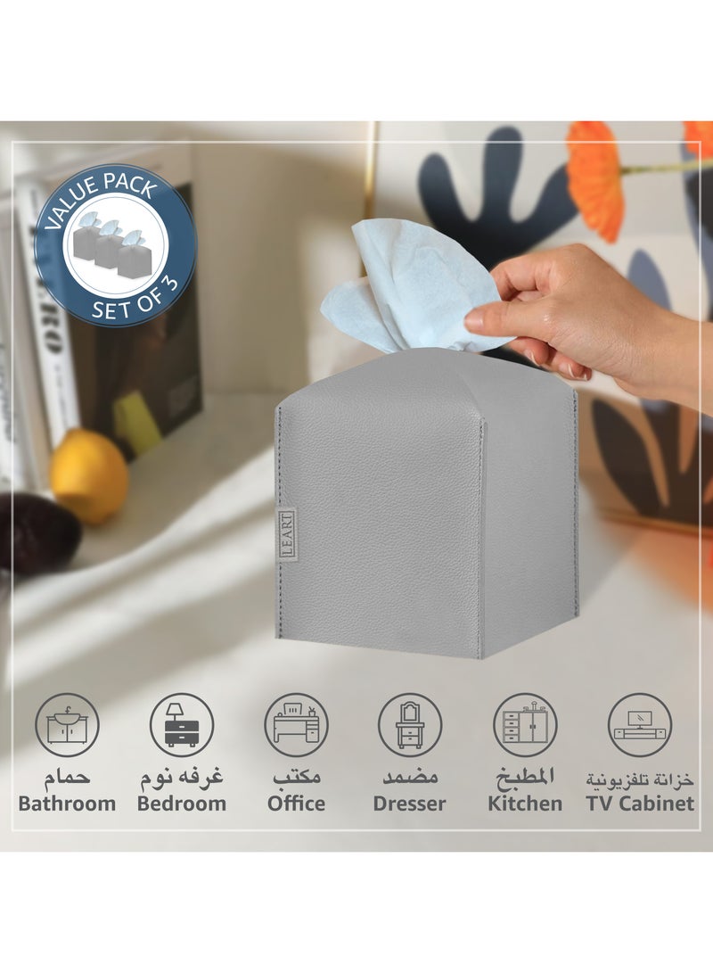 LeArt Leather Tissue Box Cover – Home Decorations for Living Room, Bedroom and Office | Car Tissue Holder | Tissue Box Holder for Car | Tissue Box Cover for Car (Stone Grey Cube - Pack of 3)  - Image 3
