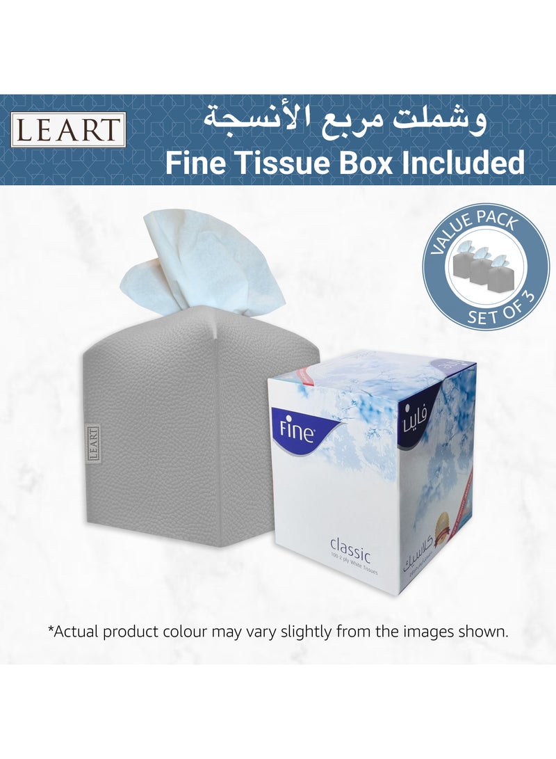 LeArt Leather Tissue Box Cover – Home Decorations for Living Room, Bedroom and Office | Car Tissue Holder | Tissue Box Holder for Car | Tissue Box Cover for Car (Stone Grey Cube - Pack of 3)  - Image 4