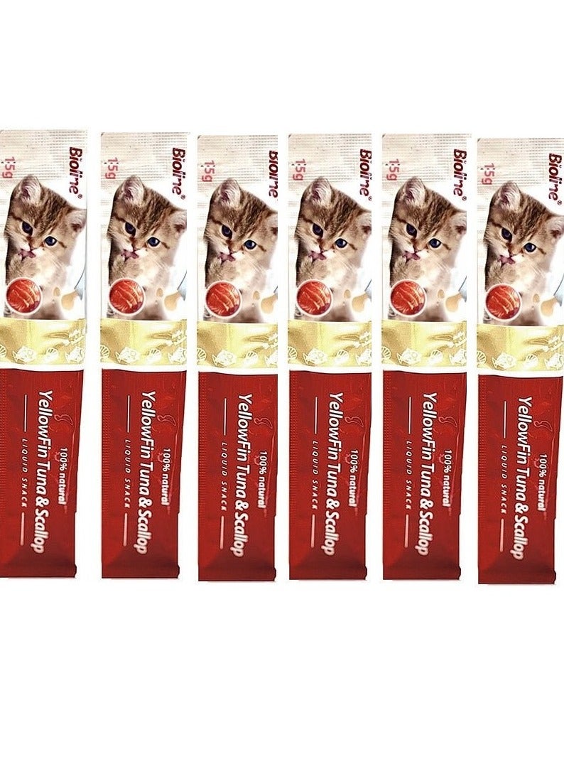 Bioline وجبة خفيفة سائلة من سمك التونة ذو الزعانف الصفراء مع الإسكالوب للقطط 12 × 15 جم - Image 2