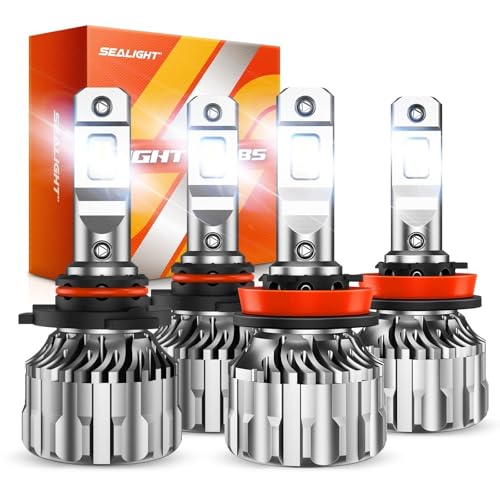 SEALIGHT 9005 H11 Bulbs Combo, 9005/HB3 H11/H9/H8 LED Bulbs 800% 92000LM Super Bright 6500K Cool White Fog Lights Bulbs and Off-Road Lights, 5 Mins Plug-N-Play, Pack of 4 - Image 1