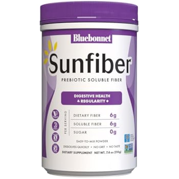 BlueBonnet Nutrition Sunfiber – 6 g of Plant Based Prebiotic Soluble Fiber – Supports Digestive Health* - Instant Dissolve – Non-GMO, Vegan, Kosher, Low-FODMAP – Unflavored, 7.4 OZ, 30 Servings - Image 1