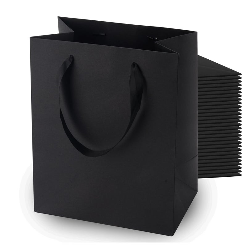 MOXARYSU Black Gift Bags With Handles: 8x5x10 Inch 30pcs Black Paper Bags Medium Bulk For Party Shopping Birthday Wedding (M, 30) - Image 1