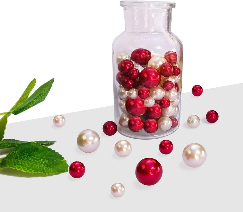 LWQYHTT Pearl for Vase Filler and Transparent Water Gels No Hole Pearl Beads for Wedding Centerpiece Home Table Decor, Pearls for Brush Holder 130PCS (Creamy White, Red) - Image 5