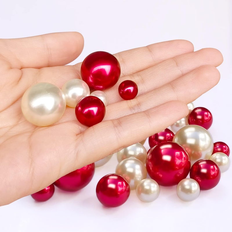 LWQYHTT Pearl for Vase Filler and Transparent Water Gels No Hole Pearl Beads for Wedding Centerpiece Home Table Decor, Pearls for Brush Holder 130PCS (Creamy White, Red) - Image 4