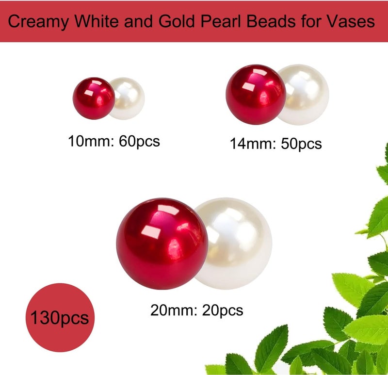 LWQYHTT Pearl for Vase Filler and Transparent Water Gels No Hole Pearl Beads for Wedding Centerpiece Home Table Decor, Pearls for Brush Holder 130PCS (Creamy White, Red) - Image 2