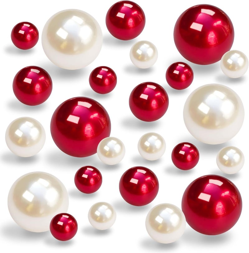 LWQYHTT Pearl for Vase Filler and Transparent Water Gels No Hole Pearl Beads for Wedding Centerpiece Home Table Decor, Pearls for Brush Holder 130PCS (Creamy White, Red) - Image 1