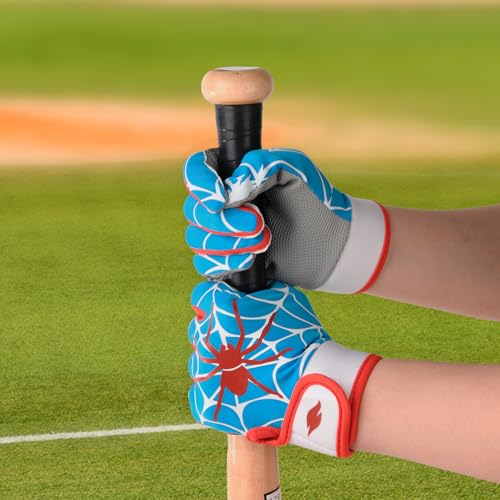 RSPGO Youth Baseball & Softball Batting Gloves for Kids with Super Grip Fit, Spider Blue M/L - Image 5