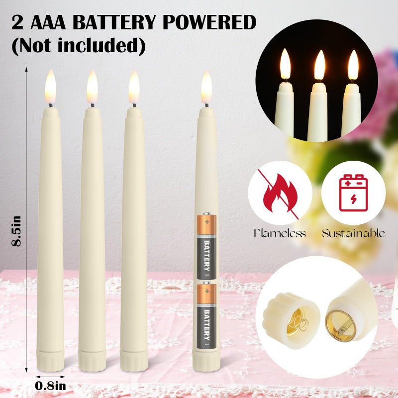 Baquler 100 Pcs Flameless Taper Candles LED Taper Candles Flickering Bulk Ivory LED Candlestick for Easter Wedding Church Halloween Christmas Party Decor Table Centerpiece, 8.5 in, No Batteries - Image 2