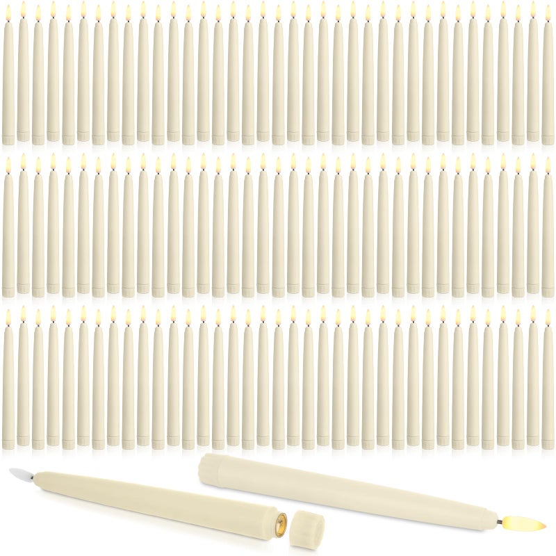 Baquler 100 Pcs Flameless Taper Candles LED Taper Candles Flickering Bulk Ivory LED Candlestick for Easter Wedding Church Halloween Christmas Party Decor Table Centerpiece, 8.5 in, No Batteries - Image 1