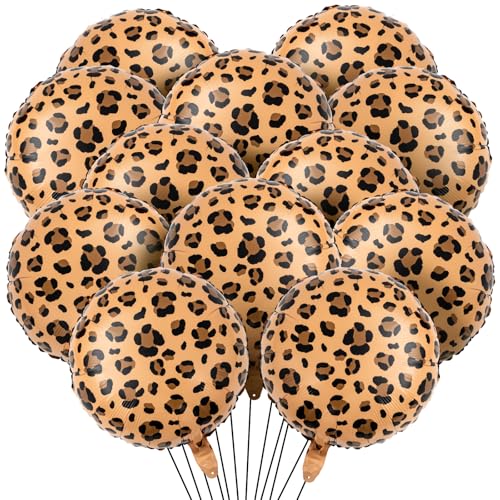 BBTO 12 Pcs 18 Inch Neon Rainbow Leopard Birthday Foil Balloons Color Cheetah Balloons Cheetah Birthday Decorations Neon Rainbow Leopard Decorations Supplies for Party Golden Brown - Image 1