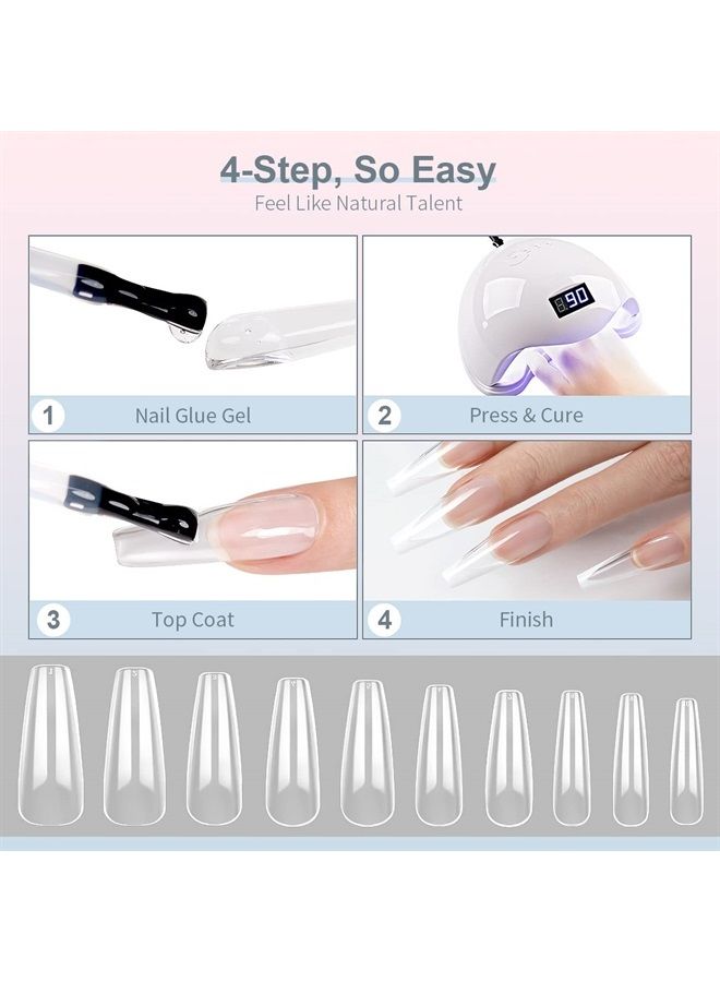 RARJSM Jelly Gel Nail Polish Set, Translucent Neon Nail Polish 6 Color Pink Green Blue Purple Yellow Orange Gel Nail Art 10 Sizes Long Fake Nails in Gift Package - Image 4