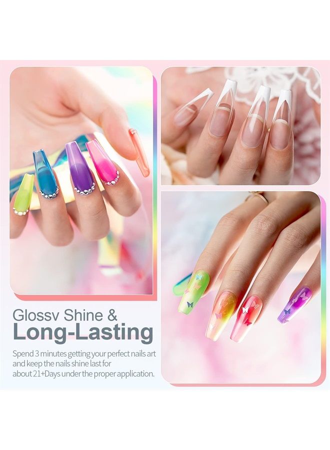 RARJSM Jelly Gel Nail Polish Set, Translucent Neon Nail Polish 6 Color Pink Green Blue Purple Yellow Orange Gel Nail Art 10 Sizes Long Fake Nails in Gift Package - Image 2