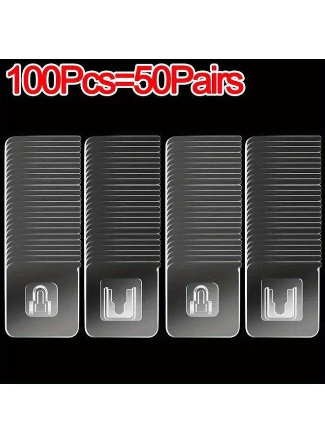 100 Pcs Heavy Duty Double Sided Adhesive Hooks Transparent No Drill Damage Free Removal - Image 1