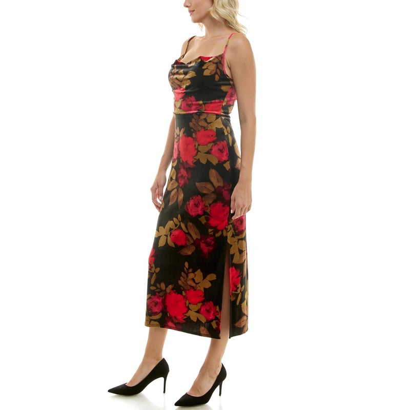 Taylor Dresses Women's Floral Velvet Spaghetti Strap Slip Midi Dress, Black Fushion Pink,14 - Image 2