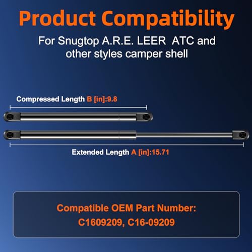 Euplokeer Qty (2) C16-09209 C16-33309 16in 38lb/169N Gas Shock Strut Spring Lift Support, 15.7in 38# Leer A.RE Snugtop Truck Camper Shell Window Topper Door Cap Canopy Replacement Parts Accessories - Image 4