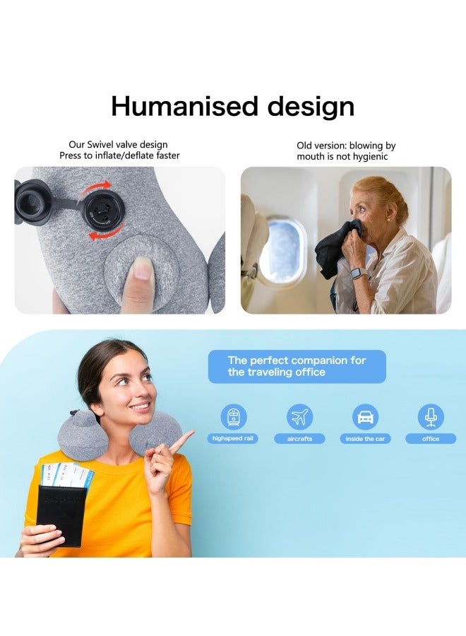 GGEROU Inflatable Travel Pillow, Ergonomic Push Adult Hooded Travel Neck Pillow Memory Foam, Inflatable Travel Pillow Cushion for Airplane Car Train Camping  - Image 4