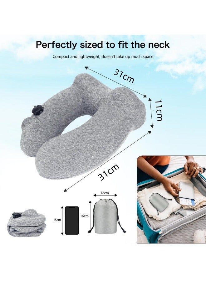 GGEROU Inflatable Travel Pillow, Ergonomic Push Adult Hooded Travel Neck Pillow Memory Foam, Inflatable Travel Pillow Cushion for Airplane Car Train Camping  - Image 5